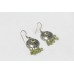 Earrings silver 925 sterling dangle drop women green peridot stone C 423